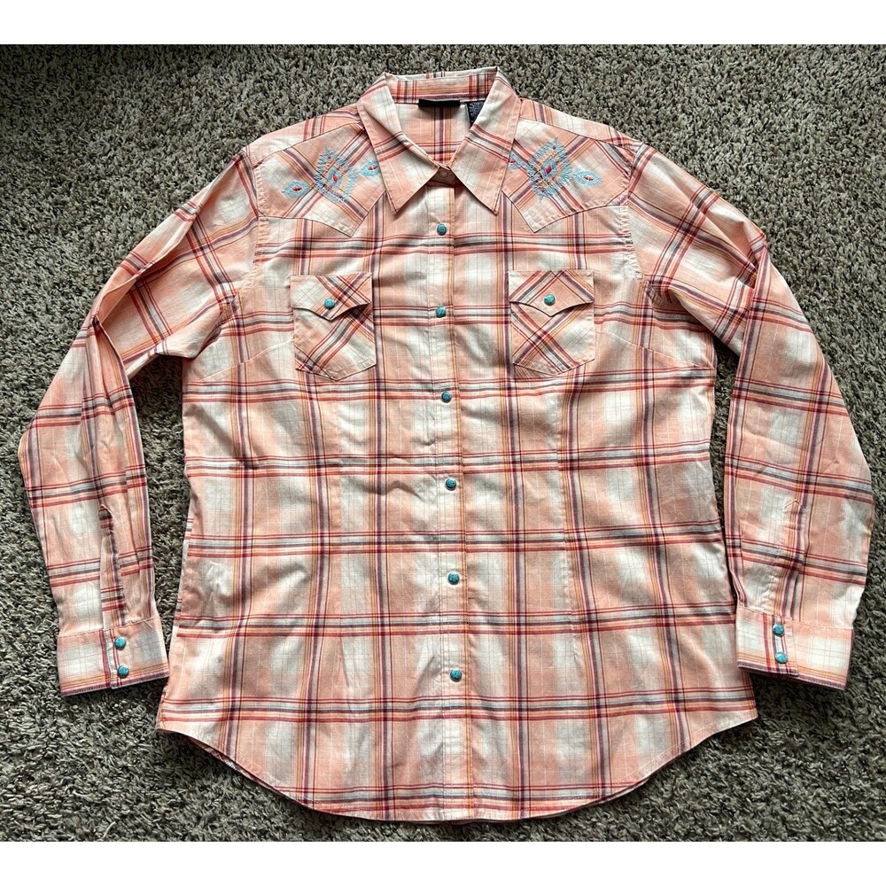 Wrangler Turquoise Pearl Snap Button Up Shirt Womens XL Western Rodeo Aztec